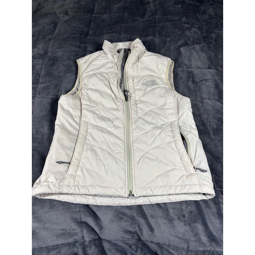 The North Face Womens Quilted Puffer Vest Cream Full Zip Mock Neck Small 5993